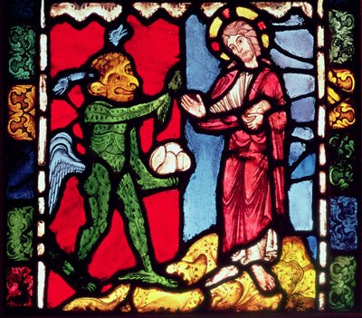 Okno z katedry w Troyes ukazujące kuszenie Chrystusa na pustyni, ok. 1225 autorstwa Unbekannt Unbekannt