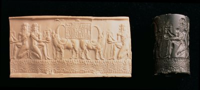 00326 Pieczęć cylindryczna Shar-kali-sharri, króla Akadu, Mezopotamia, ok. 2340-2100 pne (czarny marmur) autorstwa Unbekannt