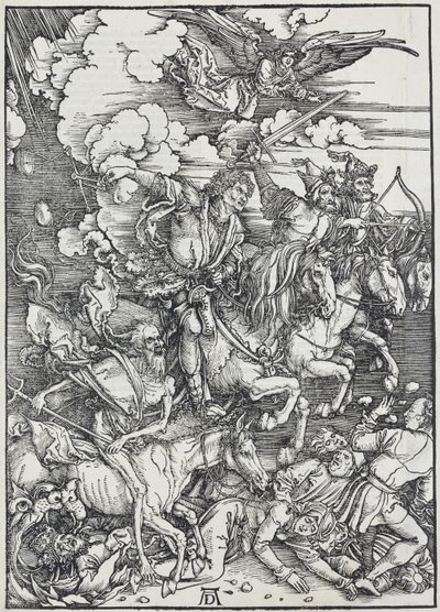 05. Albrecht Dürer, Apokalipsa, III. Czterej apokaliptyczni jeźdźcy, Galeria Narodowa w Pradze autorstwa Unbekannter Künstler