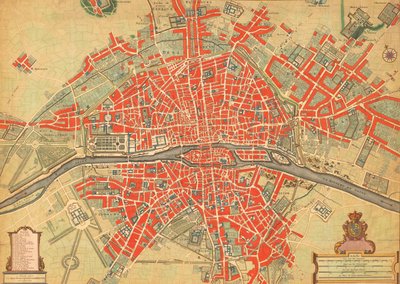XVIII-wieczna mapa Paryża, Francja. (wydruk) autorstwa Unbekannter Künstler
