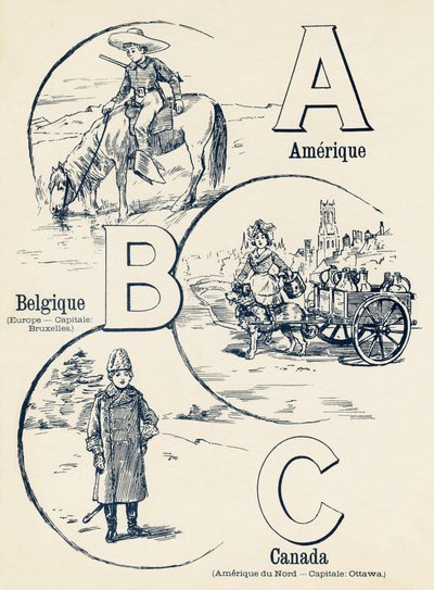 A B C: Ameryka, Belgia, Kanada – ABC dwóch światów. Emile Guerin, wydawca, Paryż, ok. 1900. Wymiary: 27,5 x 21,5 cm autorstwa Unbekannt