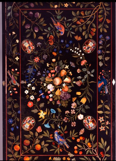 Florentyński blat pietra dura wyłożony różnymi marmurem i lapis lazuli, pośrodku wystawy owoców, ok. 1670 r. autorstwa Unbekannt