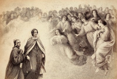 Stado cieni zbliża się do Dantego i Beatrycze. Ilustracja do Canto V Paradiso z Boskiej komedii Dantego Alighieri. Dzieło Franceso Scaramuzzy dedykowane władzom miejskim Florencji. autorstwa Unbekannter Künstler