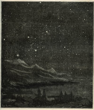 Gwiaździsta noc idealna do obserwacji nieba. Grawer z „Gwiazdy i inne osobliwości nieba” Camille Flammarion autorstwa Unbekannter Künstler