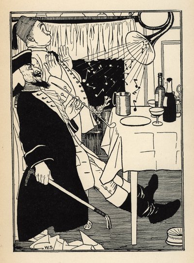 Trąbka, która zamarzła, sama wydaje dźwięki, gdy się nagrzewa, ma rozbawienie i zdumienie wszystkich ilustracji Williama Stranga (1859-1921) i JB Clarka z „Przygód barona z Munchausen (Munchhausen)” Rudolfa Ericha Rape (1736- autorstwa Unbekannt