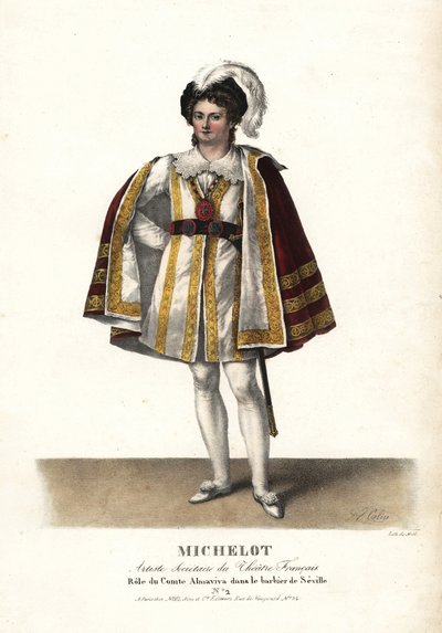 Aktor Pierre Marie Nicolas Michelot jako Comte Almaviva w Le Barbier de Seville Pierre