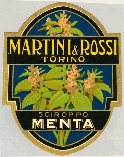 Etykieta reklamowa syropu miętowego Martini e Rossi autorstwa Unbekannt
