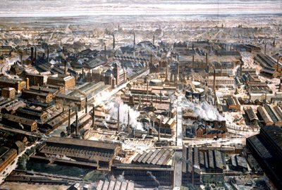 Widok z lotu ptaka na fabrykę Kruppa w Essen, ok. 1920 r. (rycina) autorstwa Unbekannter Künstler