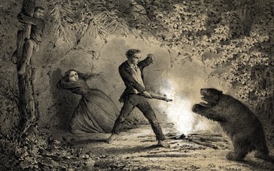 Po katastrofie statku żeglarz Pierre Viaud broni się przed dzikimi bestiami autorstwa Unbekannter Künstler