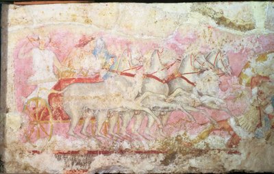 Amazonki prowadzące rydwan, fragment od strony sarkofagu Amazonek, Tarquinia, IV wpne (tempera na alabastrze) (detal z 85168) autorstwa Unbekannt