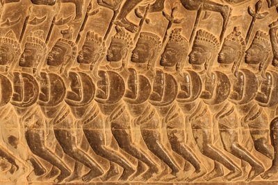 Angkor Wat. Szczegół rzeźby płaskorzeźby z bitwy pod Kurukszetra Siem Reap Kambodża autorstwa Unbekannt