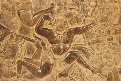 Angkor Wat. Szczegół rzeźby płaskorzeźby z bitwy pod Kurukszetra Siem Reap Kambodża autorstwa Unbekannt
