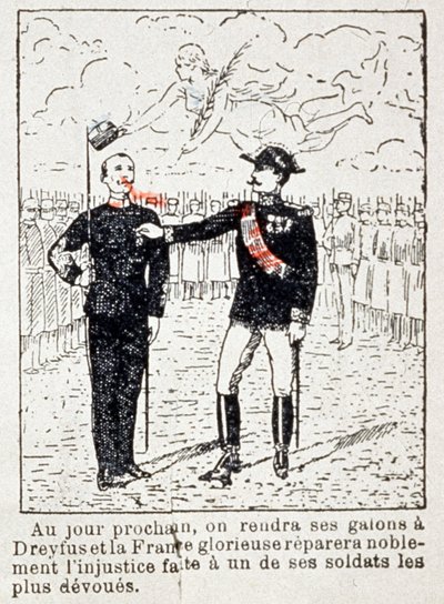 Armia nadająca pasy kapitanowi Dreyfusowi, ok. 1906 r. (rysunek) autorstwa Unbekannter Künstler
