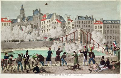 Atak na ratusz Paryża i bitwa pod mostem Arcola, 28 lipca 1830 (rycina) autorstwa Unbekannter Künstler