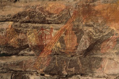 Australia, Terytorium Północne, Ziemia Arnhem, Park Narodowy Kakadu, Skała Obiri, Malowidła naskalne Aborygenów autorstwa Benjamin Baud