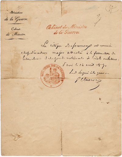 List z autografem delegata na wojnę Gustave