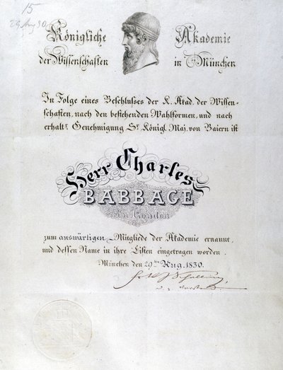Babbage Dyplom honorowy przyznany Charlesowi Babbage autorstwa Unbekannt