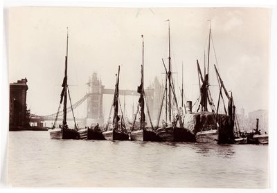 Łodzie zacumowane przy Tower Bridge autorstwa Unbekannt