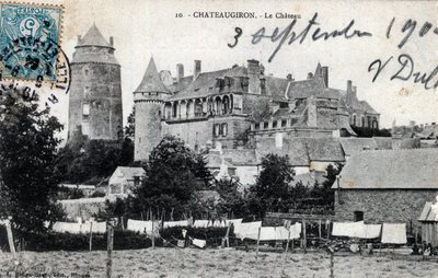 Bretania, Ille et Vilaine (35), Chateaugiron: widok zewnętrzny zamku - Pocztówka z 1904 autorstwa Unbekannt