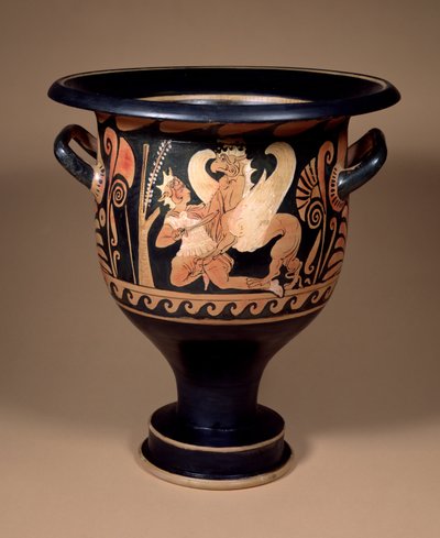 Kampański krater dzwonów z czerwonymi figurami ozdobiony arimaspą w walce z dużym gryfem, ok. 340 p.n.e. (ceramika) autorstwa Unbekannt
