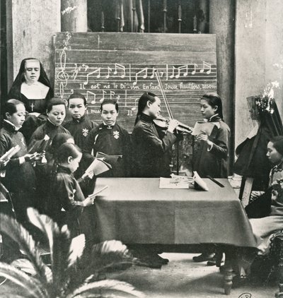 Praktyka kolędnicza we francuskiej misji w Chinach, początek XX wieku (zdjęcie czarno-białe) autorstwa Unbekannt
