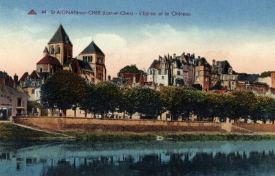 Centrum, Loir et Cher (41), Saint Aignan sur Cher (Saint-Aignan-sur-Cher): widok na miasto z kościołem i zamkiem - Pocztówka koniec XIX-XX w. autorstwa Unbekannt