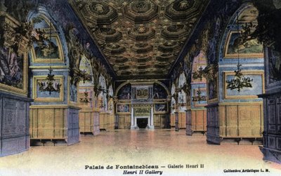 Chateau de Fontainebleau: galeria Henri II - Pocztówka koniec XIX-początek XX wieku autorstwa William M. Timlin