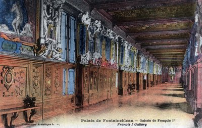 Chateau de Fontainebleau: galeria Franciszka I (1494-1547) - Pocztówka koniec XIX-początek XX wieku autorstwa William M. Timlin