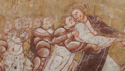 Kościół (Église Saint-Martin). Wnętrze. Malowidła ścienne (fresk). Północna ściana chóru. Szczegół. Aresztowanie Chrystusa. XII wiek. autorstwa Unbekannt