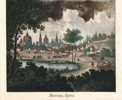 Widok miasta Buenos Aires (Argentyna). Litografia do książki: "Galerie complete en tableaux fideles des peuples d