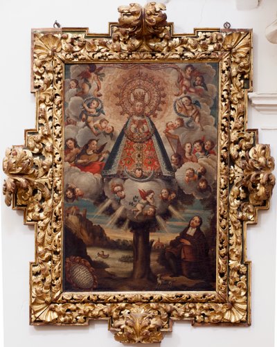Kolegiata św. W środku. Obraz. (Matka Boża Nadziei). Tekst w medalionie: „PORTRET ALL THE MIL CROSA Imajen DNUESTRA S DL Esperanza A Podobny do Fernando de ZILLLa Faña iezi rodela Villa Riue mde el Tajo ter mi?to esta villa”. podpisany? oraz autorstwa Unbekannt