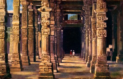 Kolumnada z hinduskimi rzeźbami, Qutub Minar, początek XX wieku (druk) autorstwa Unbekannter Künstler