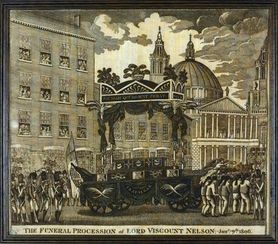 Pamiątkowa chusteczka z napisem "Kondukt pogrzebowy lorda wicehrabiego Horatio Nelsona (1758-1805), 9 stycznia". autorstwa Unbekannter Künstler