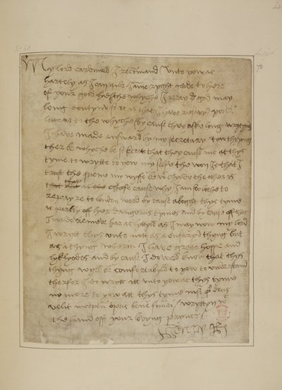 Cotton MS Vespasian F iii fol.73 List Henryka VIII do Thomasa Wolseya, czerwiec 1518 (pióro i atrament na papierze) autorstwa Unbekannter Künstler