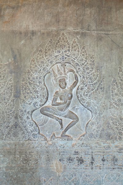 Płaskorzeźba tańczącej Apsary na zewnętrznej ścianie zachodniej, Angkor Wat, Kambodża (zdjęcie) autorstwa Unbekannter Künstler