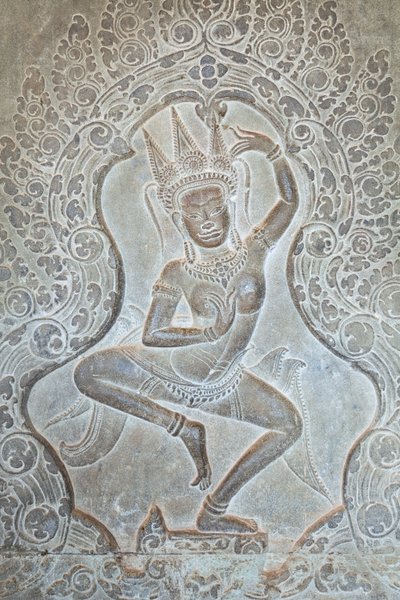 Relevo de Apsara dançando na parede externa ocidental, Angkor Wat, Camboja (foto)polonês autorstwa Unbekannter Künstler