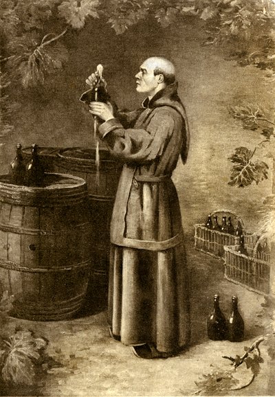 Dom Perignon odkrywający mech w latach 1714 - początek XX wieku (rycina) autorstwa Alec Hunter