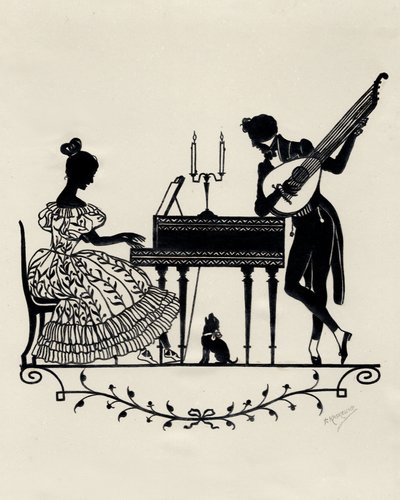 Duet z lutnią-gitarą i fortepianem, Wiedeń, ok. 1900 (druk) autorstwa Unbekannter Künstler