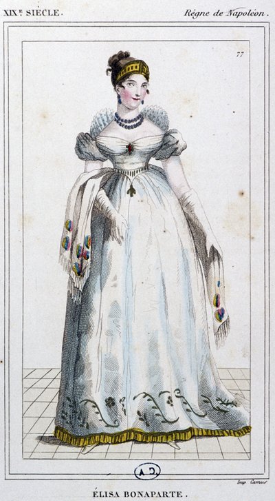 Elisa Bonaparte Baciocchi, ok. 1810 r. (rycina) autorstwa Unbekannter Künstler