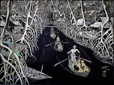 Muzeum Sztuk Pięknych, Ca Mau Guerrillas By Thai Ha, Grawerowanie lakierów, Ho Chi Minh City, Wietnam, 2018 autorstwa Josef Eberz