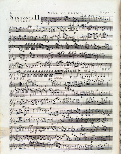 Pierwsza strona partytury na skrzypce w II Symfonii J Haydn autorstwa Unbekannter Künstler