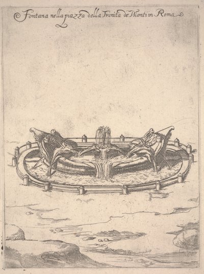 Fontanna na placu Trinitá de Monti w Rzymie, ok. 1650 r. (akwaforta) autorstwa Unbekannter Künstler