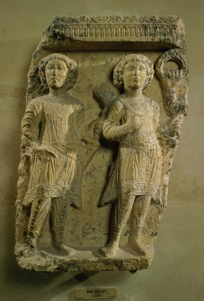Fragment płaskorzeźbionej tablicy przedstawiającej dwóch żołnierzy, z Palmyry, II w. (kamień) autorstwa Unbekannt