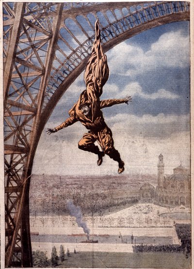 Franz Reichelt zginął testując swój "płaszcz spadochronowy" z wieży Eiffla autorstwa Unbekannter Künstler