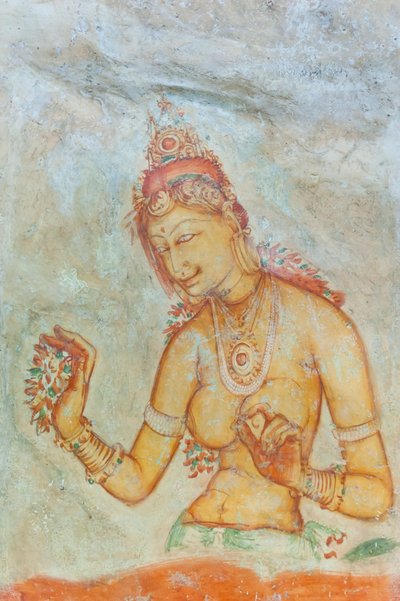 Fresk; kobieta z nagim biustem z kwiatami; Apsara; Światowego Dziedzictwa UNESCO; Sigirija; Sri Lanka; Azja autorstwa Unbekannt