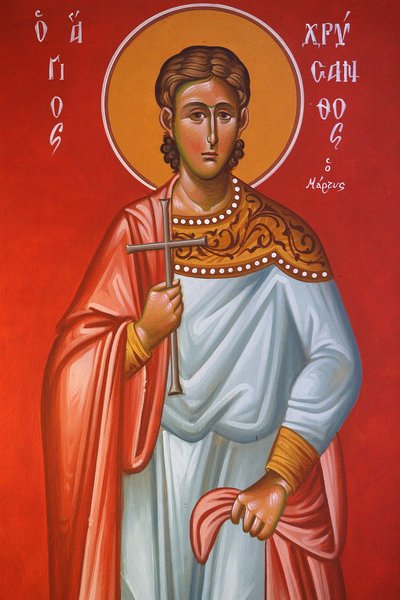 Fresk w kościele Świętego Krzyża, Pedoulas. Św. Chrysanthos, 20150510, Pedoulas, Cypr autorstwa Unbekannt