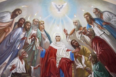 Fresk w rosyjskiej cerkwi Świętej Trójcy, Jerozolima, Izrael autorstwa Unbekannt