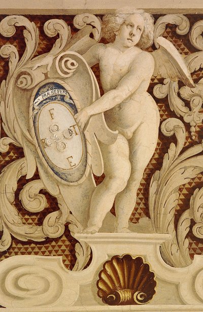 Freski Sali Baronialnej (XV w.), detal, zamek Della Manta, Manta (Cuneo), Piemont, detal, Włochy autorstwa William M. Timlin