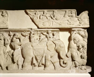 GR.1-1835 Triumfalny powrót Dionizosa, szczegół przedstawiający słonia, płaskorzeźba sarkofagu, gr., II w. (marmur) autorstwa Unbekannt