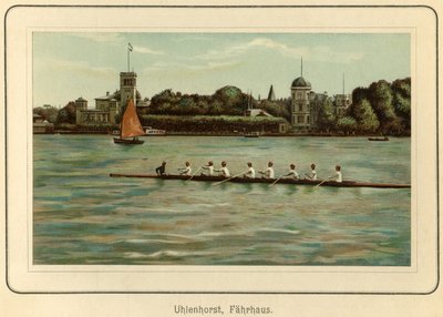 Niemcy, Hamburg, prom Uhlenhorst w pobliżu jeziora Alster, ilustracja z : "Ansichten-Album Hamburg" (widoki z Hamburga), opublikowane przez C. Schneider, Berlin NW ok. 1890 r. (litografia) autorstwa Unbekannter Künstler